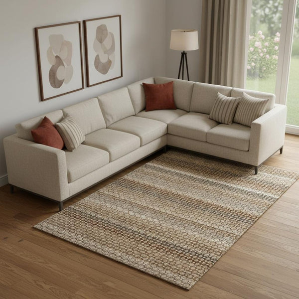 HomeRoots 9' X 12' Washable Area Rug in Taupe, Rust & Brown Stripes - Durable, UV-Protected & Stain-Resistant! 693617