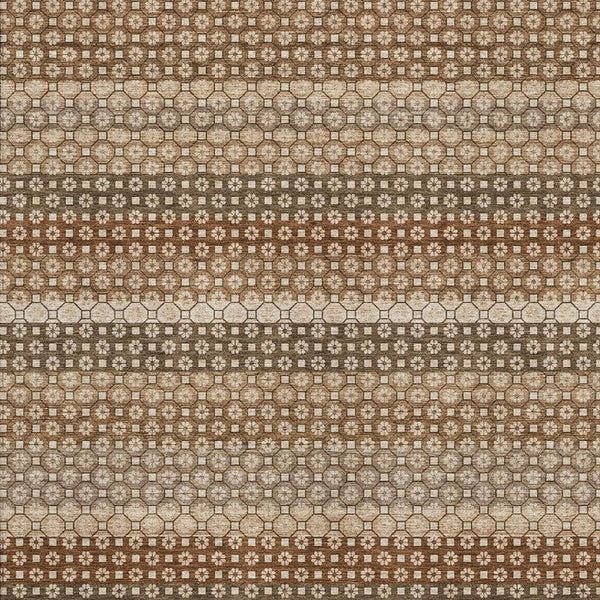 HomeRoots 9' X 12' Washable Area Rug in Taupe, Rust & Brown Stripes - Durable, UV-Protected & Stain-Resistant! 693617