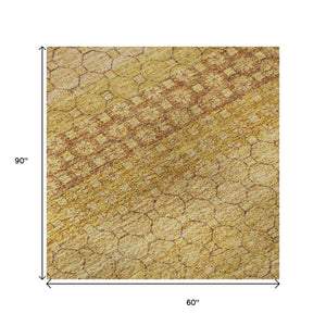 HomeRoots 5' Wheat Gold & Beige Striped Washable Area Rug - Stain Resistant, UV Protected, Durable & Stylish! 693620