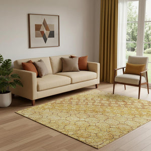 HomeRoots 5' Wheat Gold & Beige Striped Washable Area Rug - Stain Resistant, UV Protected, Durable & Stylish! 693620