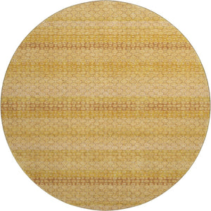 HomeRoots 8' Round Wheat Gold & Beige Striped Washable Rug - Durable, UV Protected, Ideal for Homes & Decor 693621
