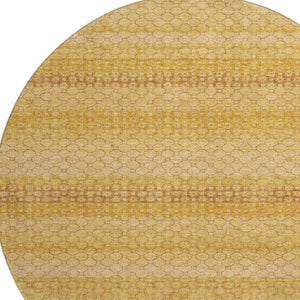 HomeRoots 8' Round Wheat Gold & Beige Striped Washable Rug - Durable, UV Protected, Ideal for Homes & Decor 693621