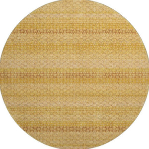 HomeRoots 8' Round Wheat Gold & Beige Striped Washable Rug - Durable, UV Protected, Ideal for Homes & Decor 693621