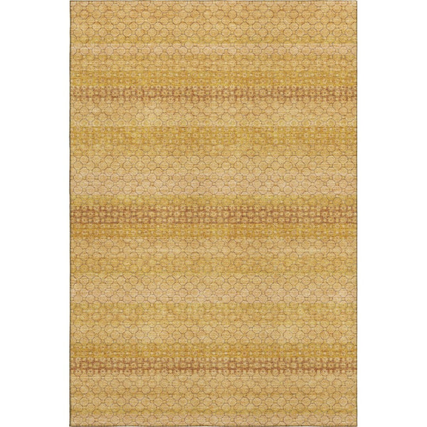 HomeRoots 8' Wheat Gold and Beige Striped Area Rug - Washable, UV-Protected, Stain-Resistant for Easy Care! 693622