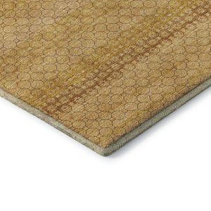 HomeRoots 8' Wheat Gold and Beige Striped Area Rug - Washable, UV-Protected, Stain-Resistant for Easy Care! 693622