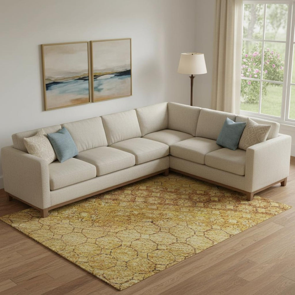 HomeRoots 9' X 12' Striped Wheat Gold and Beige Washable Area Rug with UV Protection for Modern Living Spaces 693623