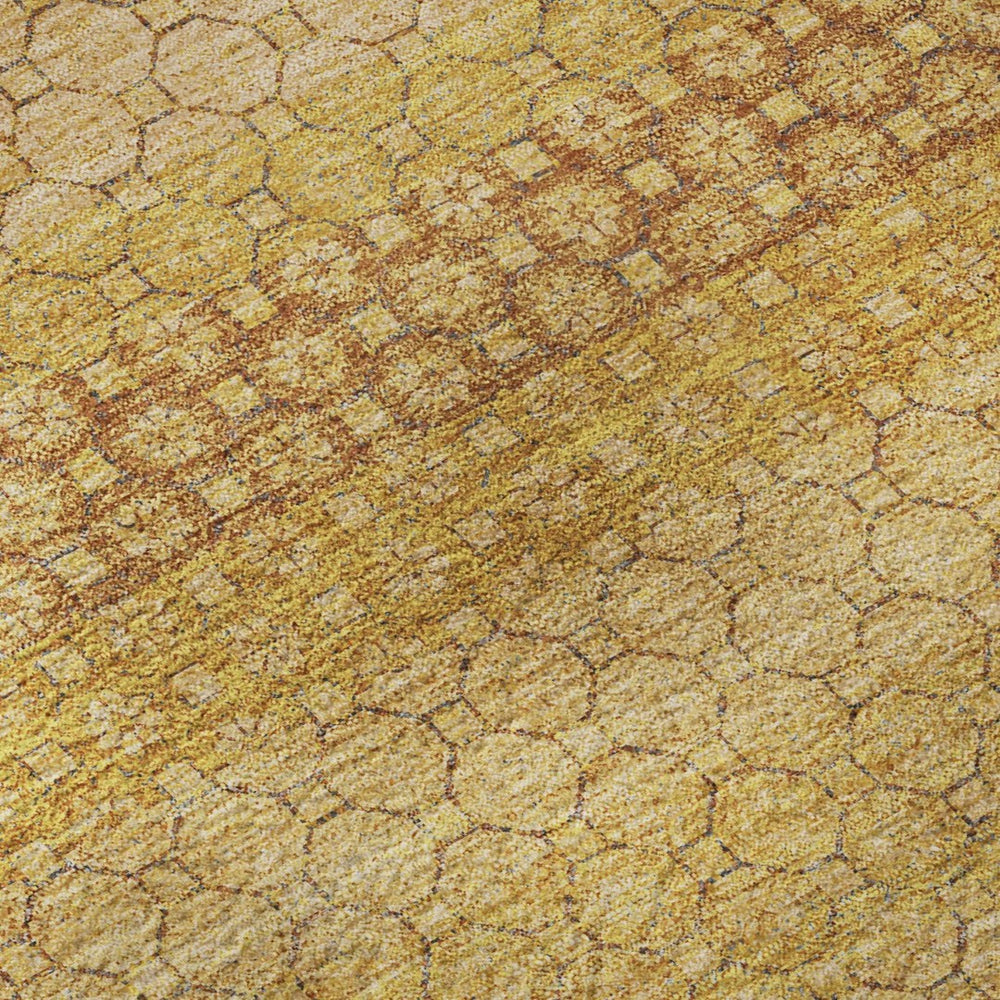HomeRoots 9' X 12' Striped Wheat Gold and Beige Washable Area Rug with UV Protection for Modern Living Spaces 693623