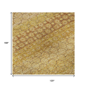 HomeRoots 10' Wheat Gold & Beige Striped Washable Area Rug - UV Protected, Durable, Stylish for Any Space 693624
