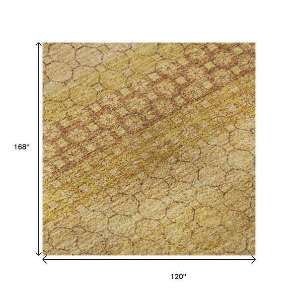 HomeRoots 10' Wheat Gold & Beige Striped Washable Area Rug - UV Protected, Durable, Stylish for Any Space 693624