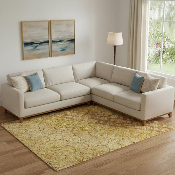 HomeRoots 10' Wheat Gold & Beige Striped Washable Area Rug - UV Protected, Durable, Stylish for Any Space 693624