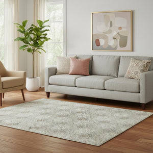 HomeRoots 5' X 8' Beige & Ivory Geometric Washable Area Rug - UV Protected, Stain-Resistant, Non-Slip Design 693626