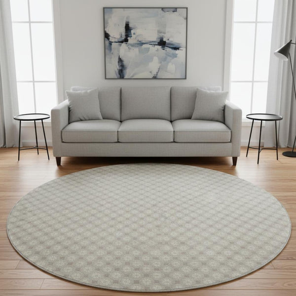 HomeRoots 8' X 8' Beige And Ivory Geometric Washable Round Rug – Stylish, Durable, UV-Protected for Homes 693627