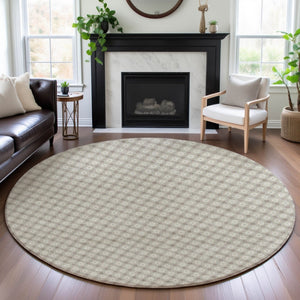HomeRoots 8' X 8' Beige And Ivory Geometric Washable Round Rug – Stylish, Durable, UV-Protected for Homes 693627