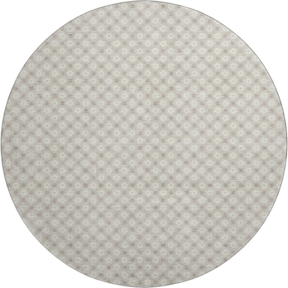 HomeRoots 8' X 8' Beige And Ivory Geometric Washable Round Rug – Stylish, Durable, UV-Protected for Homes 693627