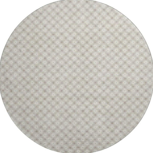 HomeRoots 8' X 8' Beige And Ivory Geometric Washable Round Rug – Stylish, Durable, UV-Protected for Homes 693627