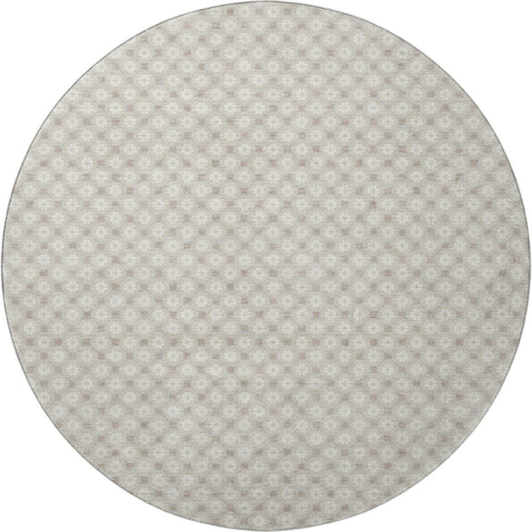 HomeRoots 8' X 8' Beige And Ivory Geometric Washable Round Rug – Stylish, Durable, UV-Protected for Homes 693627