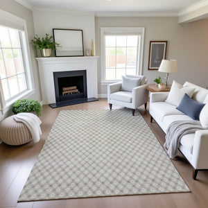 HomeRoots 8' Beige and Ivory Geometric Area Rug – Washable, Stain-Resistant, UV-Protected for Modern Spaces 693628