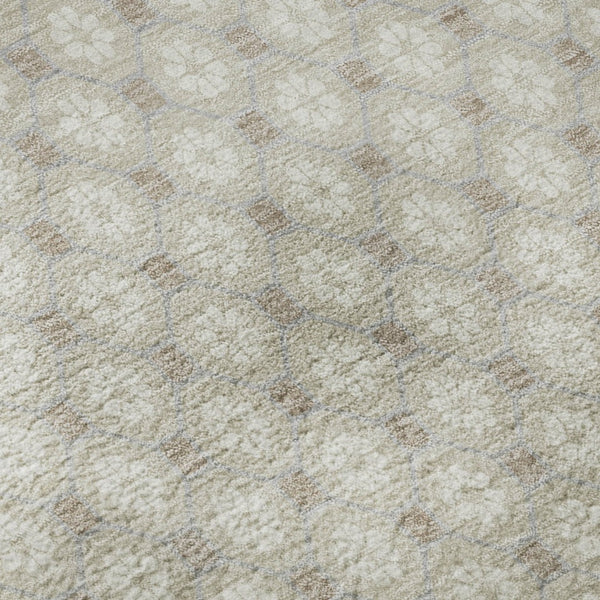 HomeRoots 8' Beige and Ivory Geometric Area Rug – Washable, Stain-Resistant, UV-Protected for Modern Spaces 693628