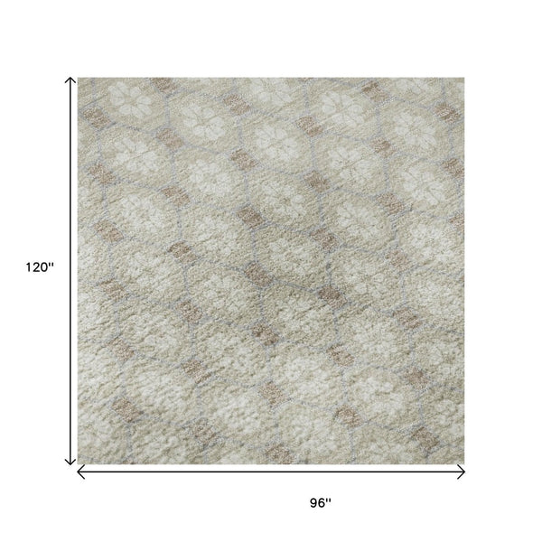HomeRoots 8' Beige and Ivory Geometric Area Rug – Washable, Stain-Resistant, UV-Protected for Modern Spaces 693628