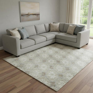 HomeRoots 8' Beige and Ivory Geometric Area Rug – Washable, Stain-Resistant, UV-Protected for Modern Spaces 693628