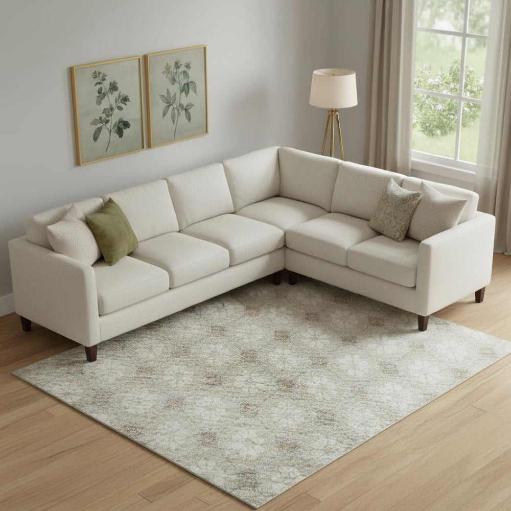 HomeRoots 9' X 12' Beige and Ivory Geometric Area Rug - Washable, UV-Protected, Non-Slip for Busy Homes 693629