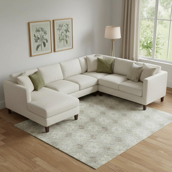 HomeRoots 10' X 14' Beige and Ivory Geometric Area Rug - Washable, UV Protected, Stain Resistant, Durable Design 693630