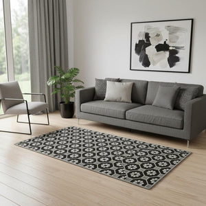 HomeRoots 5' X 8' Modern Black Gray Silver Geometric Washable Area Rug with UV Protection & Non-Slip Backing 693632