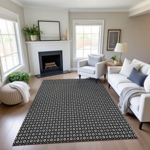 HomeRoots 5' X 8' Modern Black Gray Silver Geometric Washable Area Rug with UV Protection & Non-Slip Backing 693632