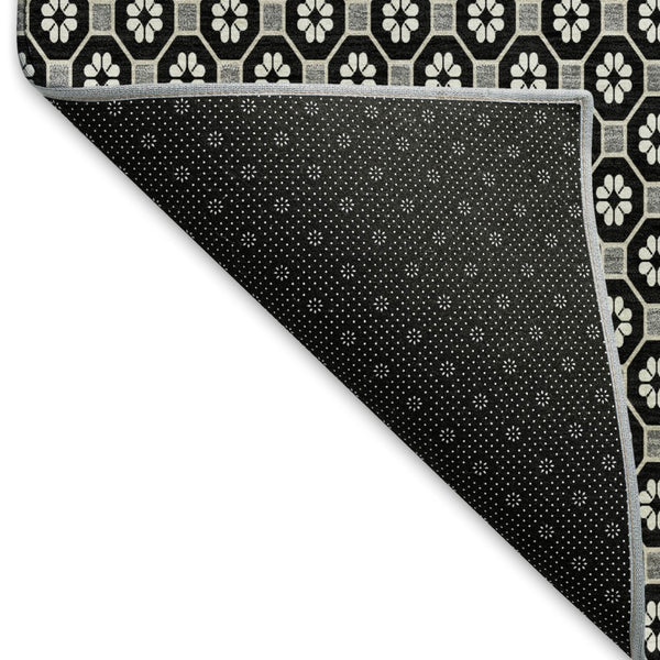 HomeRoots 5' X 8' Modern Black Gray Silver Geometric Washable Area Rug with UV Protection & Non-Slip Backing 693632