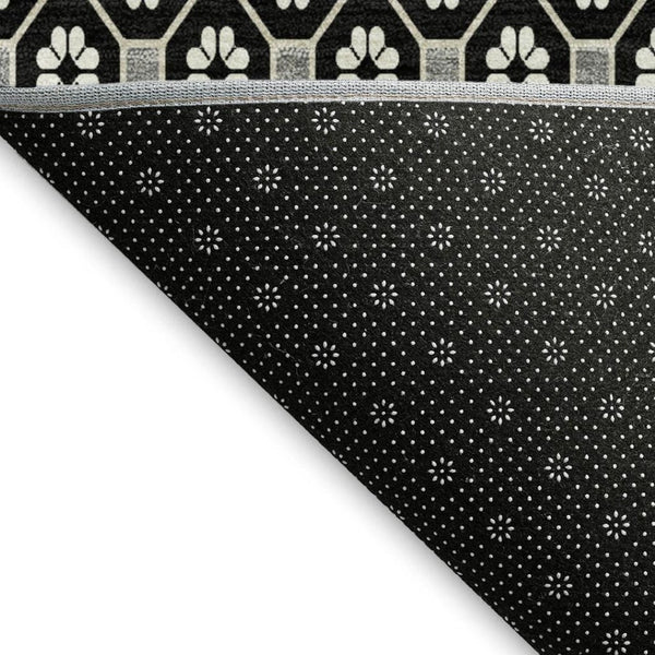 HomeRoots 5' X 8' Modern Black Gray Silver Geometric Washable Area Rug with UV Protection & Non-Slip Backing 693632