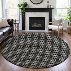 HomeRoots 8' X 8' Modern Black Gray Silver Geometric Washable Round Rug with UV Protection & Non-Slip Backing 693633
