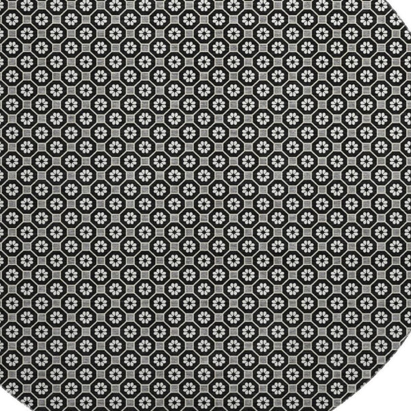 HomeRoots 8' X 8' Modern Black Gray Silver Geometric Washable Round Rug with UV Protection & Non-Slip Backing 693633