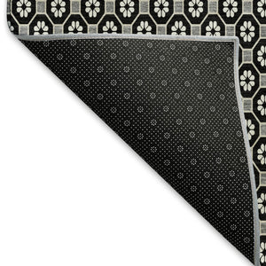 HomeRoots 8' Modern Geometric Area Rug in Black, Gray & Silver - Washable, UV-Protected & Stain-Resistant Design 693634