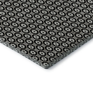 HomeRoots 8' Modern Geometric Area Rug in Black, Gray & Silver - Washable, UV-Protected & Stain-Resistant Design 693634