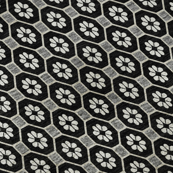 HomeRoots 10' Geometric Area Rug in Black, Gray & Silver - Washable, UV Protected, Non-Slip for Busy Homes 693636
