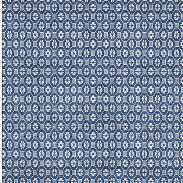 HomeRoots 5' Blue and Ivory Geometric Washable Area Rug with UV Protection - Durable, Stylish, Non-Slip Design 693638