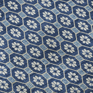 HomeRoots 8' X 8' Blue and Ivory Geometric Washable Round Rug with UV Protection for Stylish High-Traffic Areas 693639