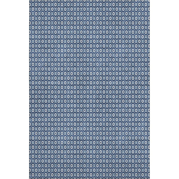 HomeRoots 8' Stylish Blue and Ivory Geometric Washable Area Rug with UV Protection for High-Traffic Spaces 693640