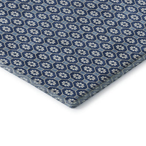 HomeRoots 8' Stylish Blue and Ivory Geometric Washable Area Rug with UV Protection for High-Traffic Spaces 693640