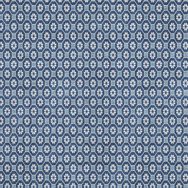 HomeRoots 8' Stylish Blue and Ivory Geometric Washable Area Rug with UV Protection for High-Traffic Spaces 693640