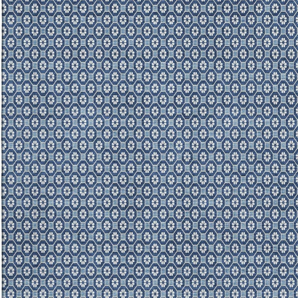 HomeRoots 8' Stylish Blue and Ivory Geometric Washable Area Rug with UV Protection for High-Traffic Spaces 693640