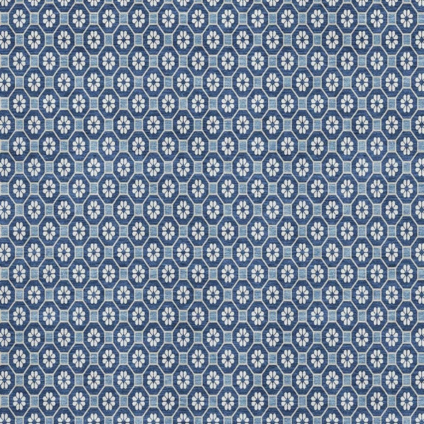 HomeRoots 9' X 12' Blue and Ivory Geometric Washable Area Rug with Stain Resistance and UV Protection Benefits 693641