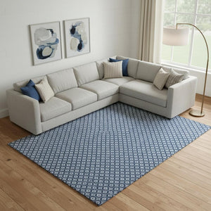HomeRoots 10' Blue and Ivory Geometric Washable Area Rug with UV Protection - Durable, Stylish, Non-Slip Design! 693642