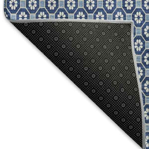 HomeRoots 10' Blue and Ivory Geometric Washable Area Rug with UV Protection - Durable, Stylish, Non-Slip Design! 693642
