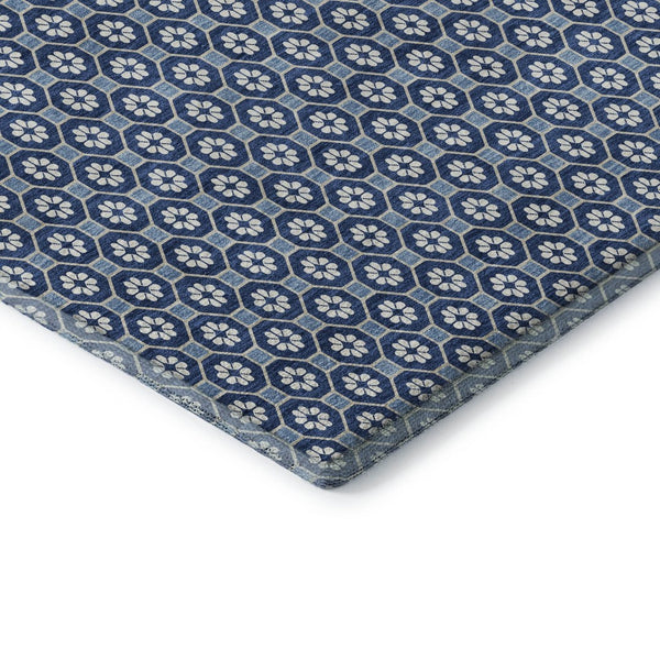 HomeRoots 10' Blue and Ivory Geometric Washable Area Rug with UV Protection - Durable, Stylish, Non-Slip Design! 693642