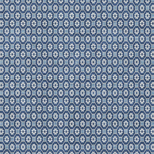 HomeRoots 10' Blue and Ivory Geometric Washable Area Rug with UV Protection - Durable, Stylish, Non-Slip Design! 693642
