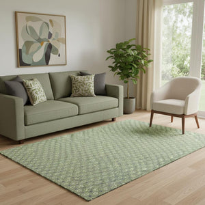 HomeRoots 5' X 8' Stylish Green, Gray & Ivory Geometric Area Rug - Washable, UV Protected & Non-Slip Design 693644