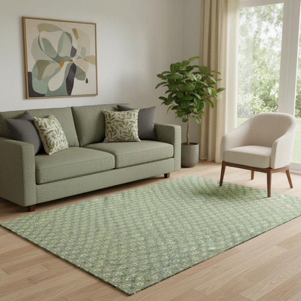 HomeRoots 5' X 8' Stylish Green, Gray & Ivory Geometric Area Rug - Washable, UV Protected & Non-Slip Design 693644