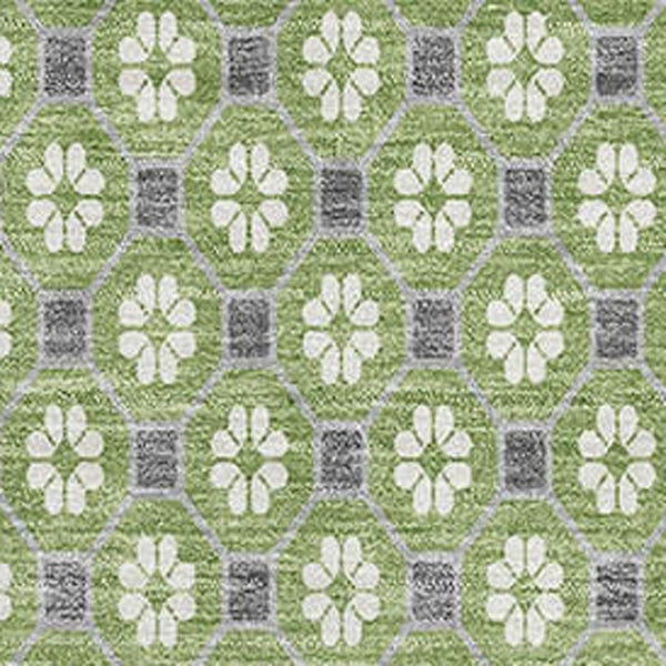 HomeRoots 5' X 8' Stylish Green, Gray & Ivory Geometric Area Rug - Washable, UV Protected & Non-Slip Design 693644