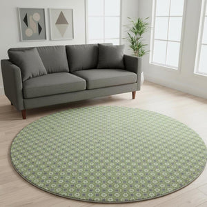 HomeRoots 8' X 8' Washable Round Rug - Modern Green, Gray & Ivory Geometric Design with UV Protection & Non-Slip Backing 693645